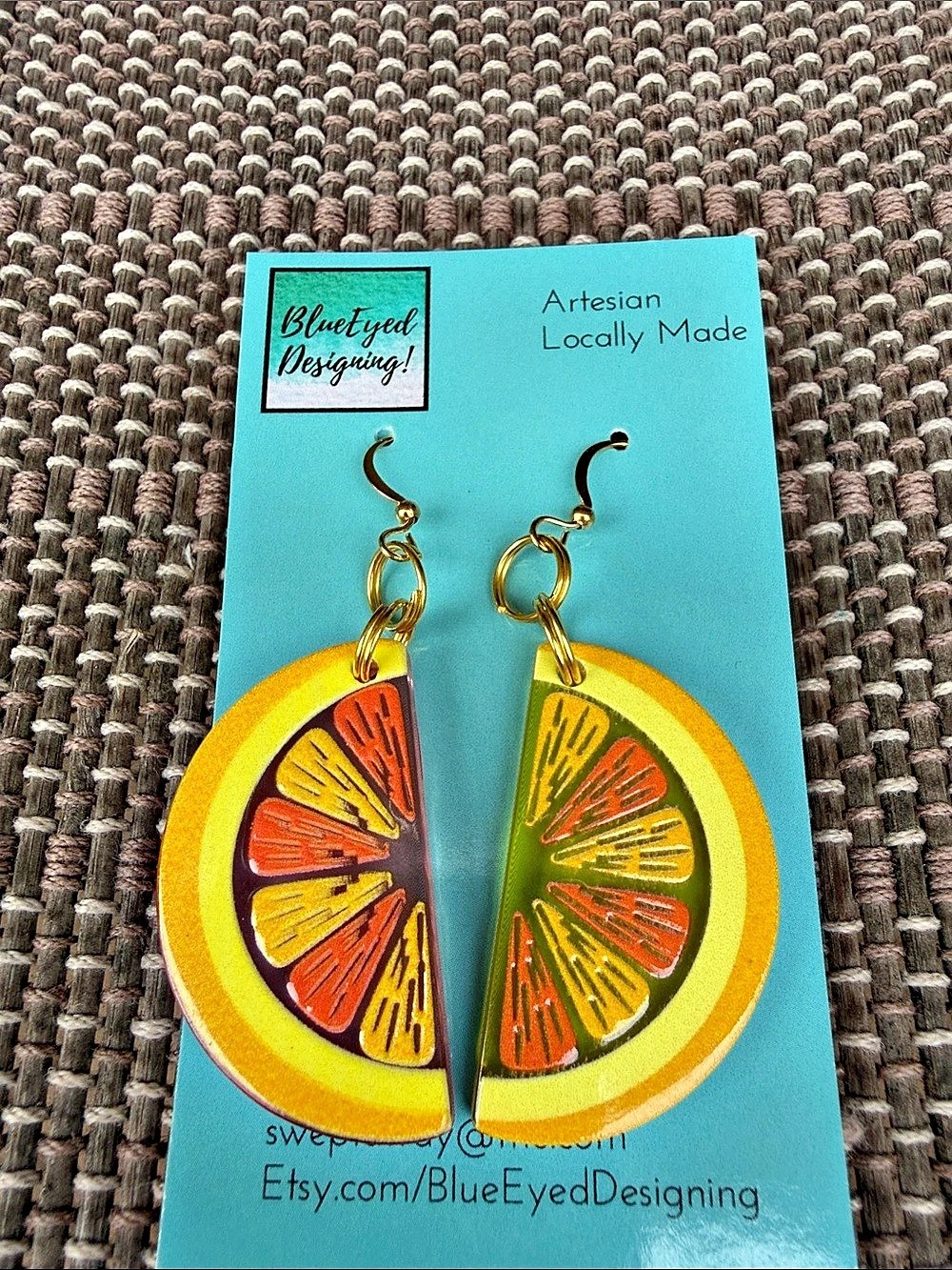BlueEyed Designing! Citrus Slice Earrings! in Orange &